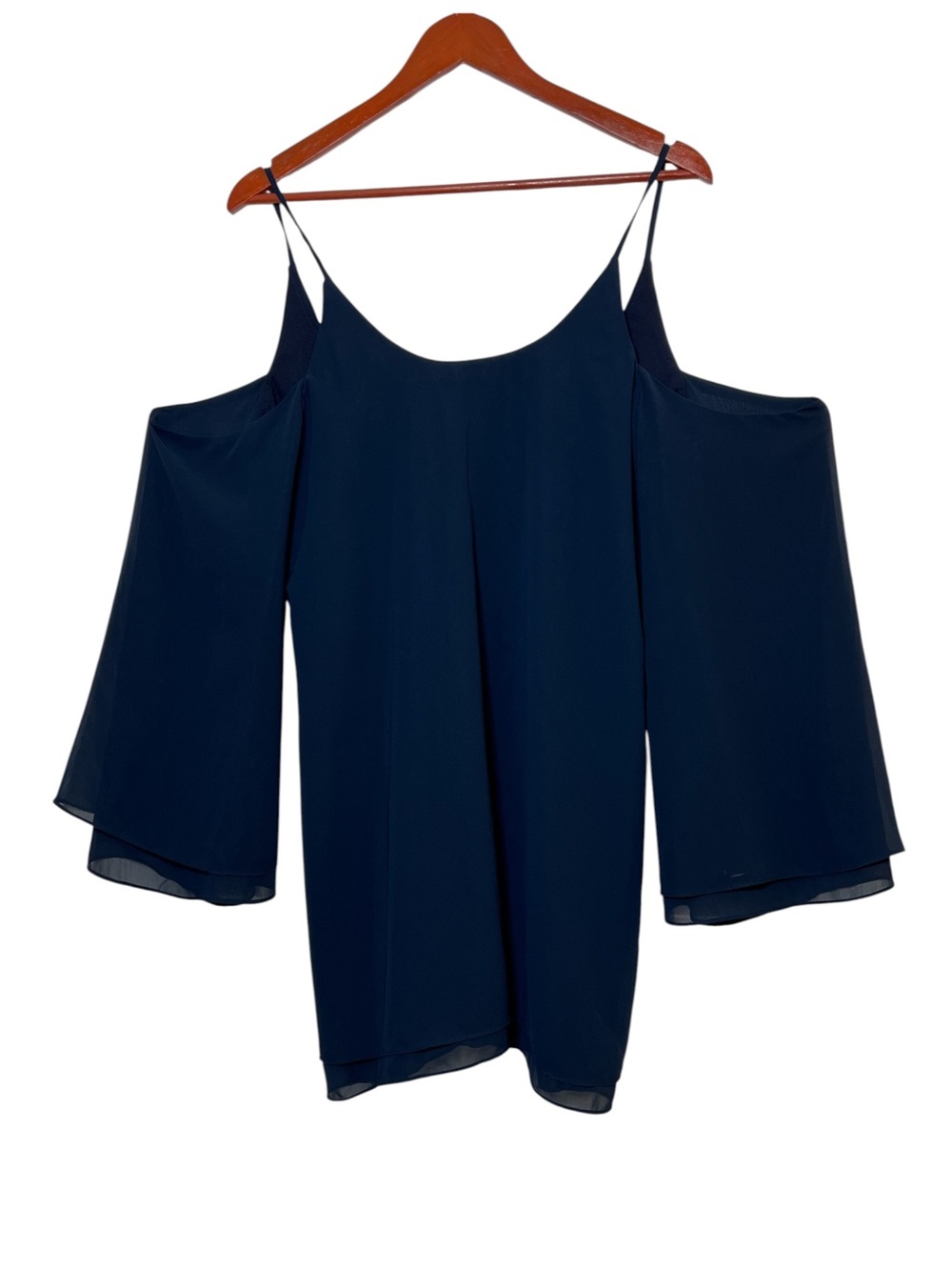 Lovers + Friends Women’s Sz Small US Cold Shoulder Bell Sleeve Mini Dress Navy - Picture 2 of 10